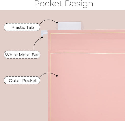 Y YOMA 6 Pack Rose Gold Hanging File Folders with Pocket Letter Size Decorative File Folder Cute Pretty Hanging Folder for Office Home School with 1/5-Cut Adjustable Tabs, Outer Storage Pockets