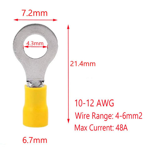 ESUPPORT 100Pcs Yellow Copper Ring Insulated Terminal Connectors, 10-12 Ga Crimp Wire Electrical Cable Kit