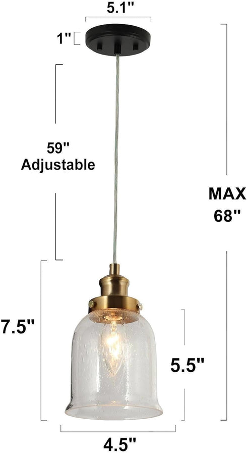 KSANA Pendant Lights Kitchen Island, Gold Seeded Glass Pendant Light Fixtures, Modern Adjustable Hanging Pendant