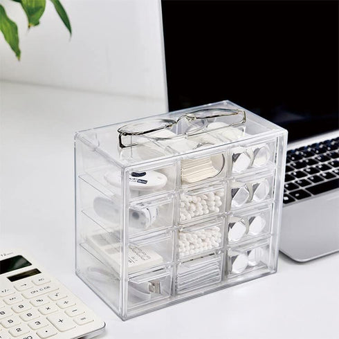 Mini Desktop Drawer Box 12 Compartments Plastic Desk Organizer Office Supplies and Jewelry Storage Box for Office, School, Cosmetic, Jewelry, Hair Clips, Small Parts, etc by JIAFUJIN
