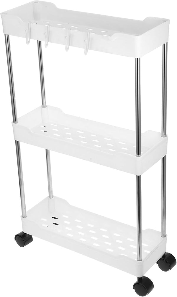 IDEANATEGRATE 3-Tier Rolling Utility Cart Storage Rack with Wheels, Multi-Layer Bathroom Trolley Organizer