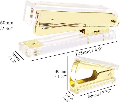 Clear Acrylic Body Stapler, Bright Yellow Gold Tone, Includes Staples Remover Set for Desktop Executive Use