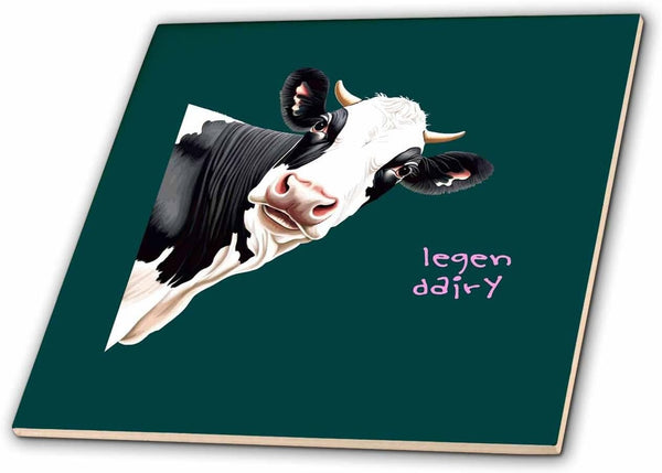 3dRose Legen Dairy Pun Cartoon Style Cow 6 Inch Ceramic Tile