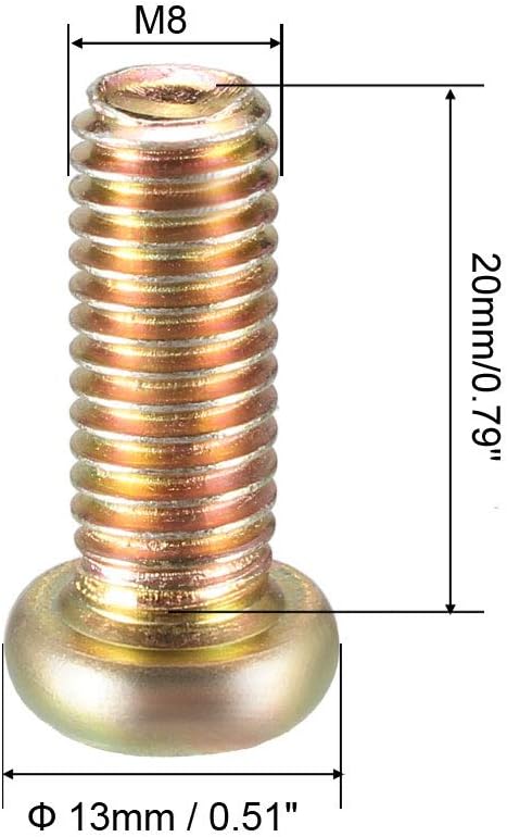 uxcell M8x20mm Furniture Screw, Hex Socket Machine Screws, Zinc Plated Fasteners, 10Pcs