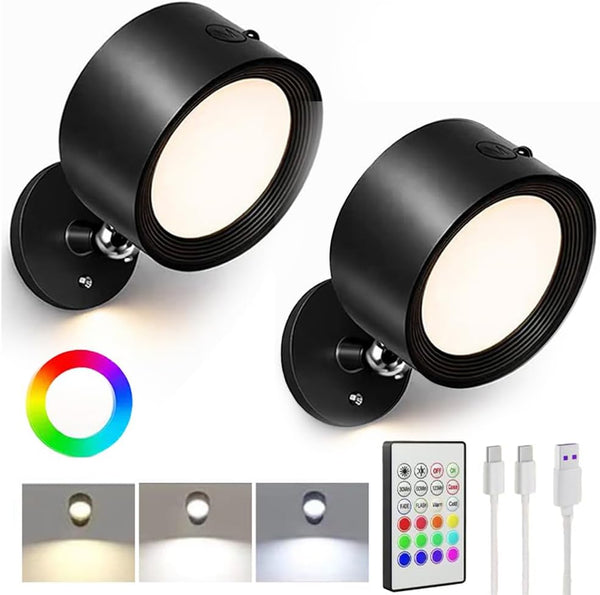 JKHTBDM Wall Mounted Lights,Rechargeable RGB Color Changing Wall Sconces, 3 Color Temps &
