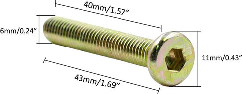 10 Pcs M6 x 40mm Zinc Plated Hex Socket Crib Screws, Crib Hardware Screws for Beds, Headboards, Chairs, Furniture