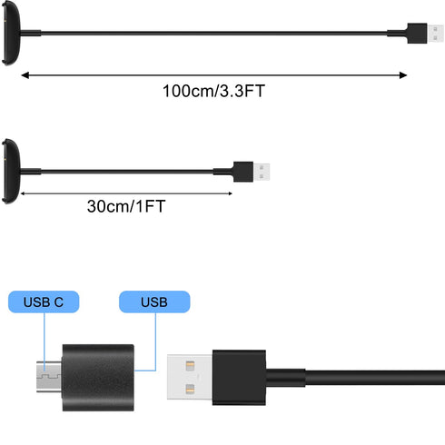 Replacement Charging Cable for Fitbit Inspire 3, USB Dock Cord for Smart Watch Fitness Tracker, 2 Pcs 3.3ft/1.0ft with