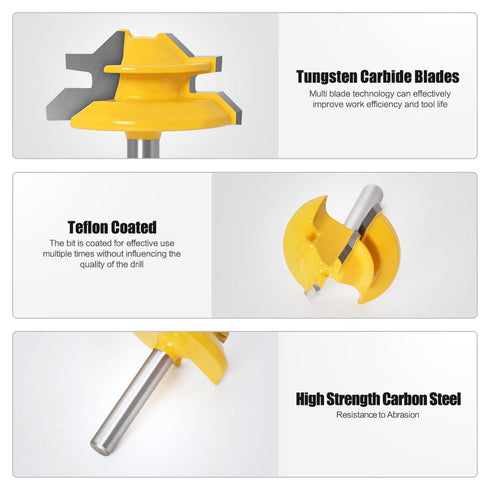 45 Degree Lock Miter Router Bit, 1/4 Inch Shank Woodworking Tools Joint Router Bits, Glue Joint Tools Set