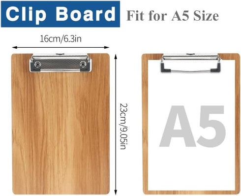 HUAJIE 10 Pack A5 Clipboard, Wood Clipboards Hardboard with Low Profile Clip for Office, School, Classroom Supplies