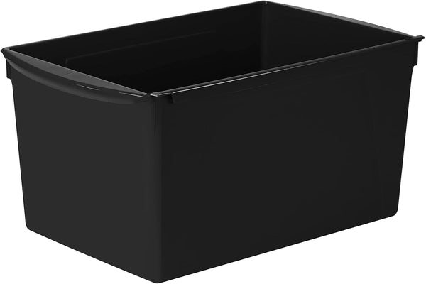 Storex Extra-Large Book Bin, Interlocking Plastic Organizer for Home, Office and Classroom, Black, 1-Pack