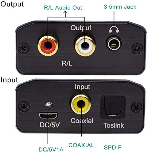 192 3.5mm Digital to Analog Audio Converter, Hdiwousp kHz DAC Digital Coaxial and Optical Toslink to Analog Jack