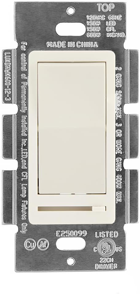 Dimmer 3-Way/Single 600 Maxxima LED Slide Rocker Switch - Pole Compatible, Decorative Electrical Light Switch, Watt