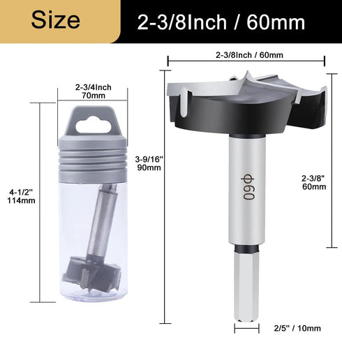 ASNOMY Carbide Forstner Drill Bit, 2-3/8 Inch Upgrade 3-Cutter Bit for Hard Wood, Woodworking Kits