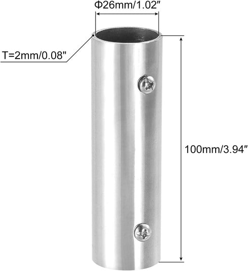 uxcell 3Pcs Straight Pipe Fitting Connector, 304 Stainless Steel 2-Way Hand Rail Tube Connector 100mm Length, for 1"(25mm) OD Handrail Railing