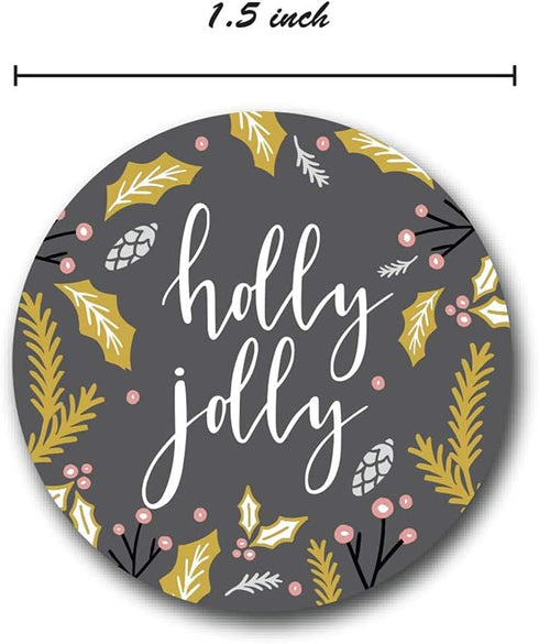 Grey Mustard Pink Christmas Stickers, 500 Modern Holiday Labels, 1.5" Winter Envelope Seals with 8 Festive Designs