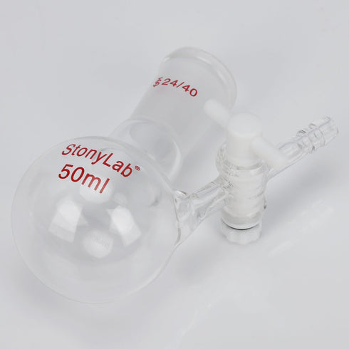 stonylab 50 ml Reaction Flask, Borosilicate Glass Single-Neck Round Bottom Flask with 24/40 Joint & PTFE Stopcock Valve