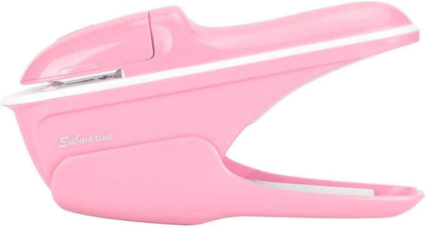 Stapleless Stapler, Pink Staple Free Hand Tool for Office School, Comfortable Handle for Paper Binding