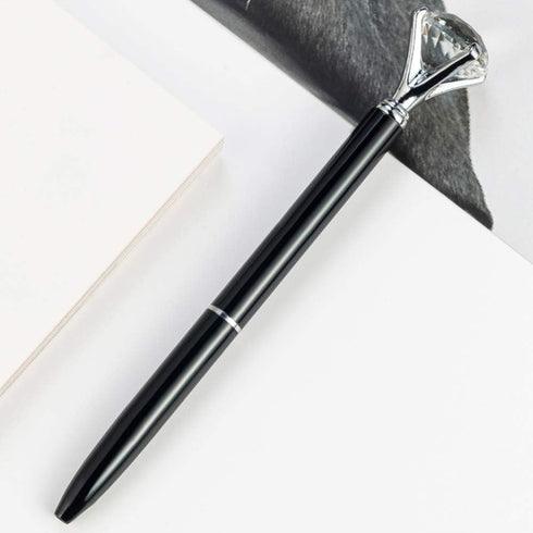 Hollow Round Pen Holder Signing Pen Set, Big Diamond Crystal Pen for Wedding, Graduation Office (Black Ink)