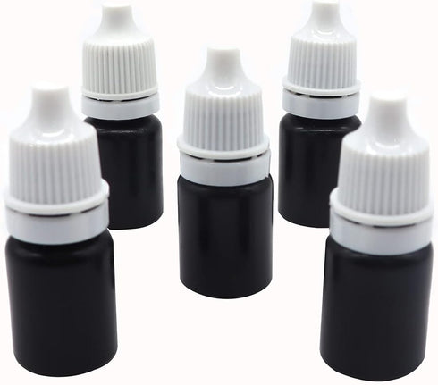 Snadulor 60pcs 5ml Empty Black Plastic Dropper Bottle with Protective Cap, Eye Drop Bottle (White Cap)