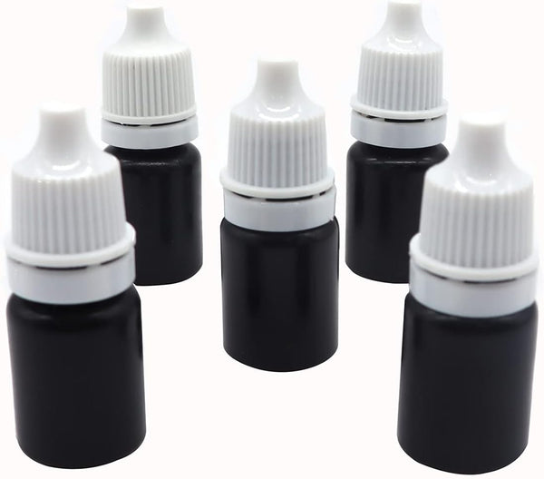 Snadulor 60pcs 5ml Empty Black Plastic Dropper Bottle with Protective Cap, Eye Drop Bottle (White Cap)