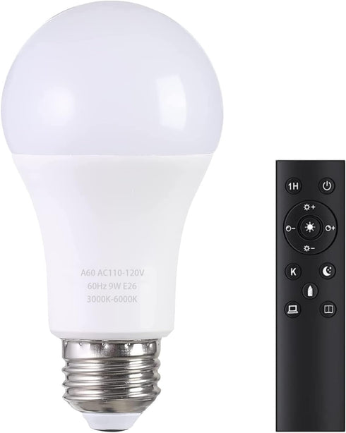 A19 LED Light Bulbs with Remote Control, 1 Bulb & Remote, 800LM 9W (60W Equivalent), Stepless Dimmable