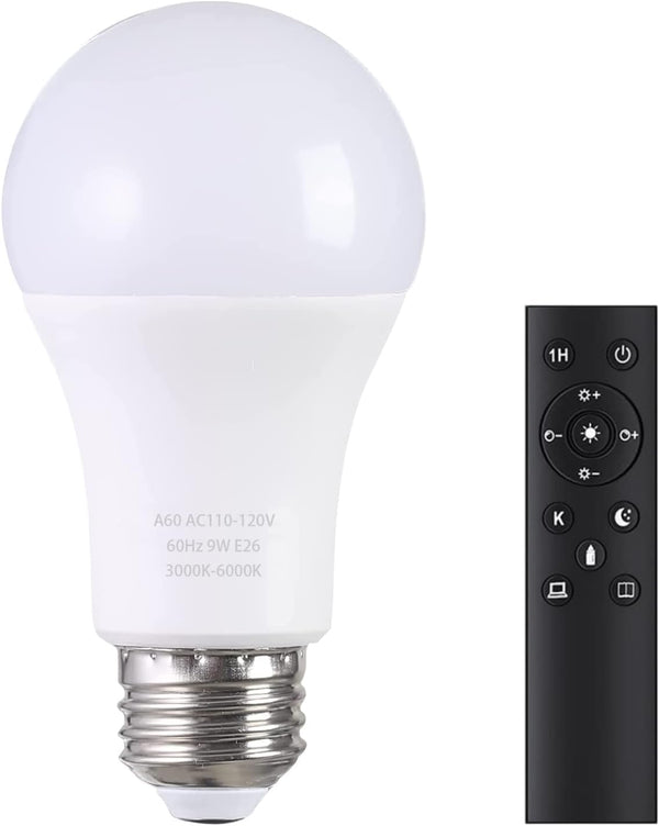 A19 LED Light Bulbs with Remote Control, 1 Bulb & Remote, 800LM 9W (60W Equivalent), Stepless Dimmable