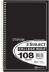 Top Flight Standards 3-Subject Wirebound Notebook, 108 Sheets, College Rule, 9.5 x 6 Inches, Cover Color May Vary