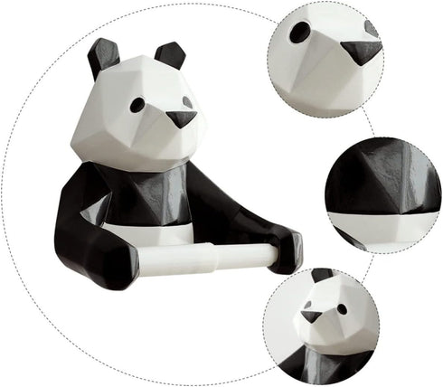 DIYEAH Panda Paper Holder Wall-Mounted No-Drill Design Resin Towel Rack for Bathroom and Kitchen Easy Installation