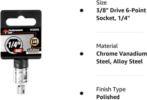 Performance Tool W38008 6-Point Socket, 3/8-Inch Drive, 1/4