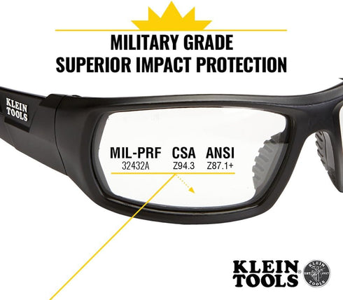 Klein Tools 60163 Safety Glasses, Professional PPE Protective Eyewear with Full Frame, Scratch Resistant and Anti-Fog, Clear Lens