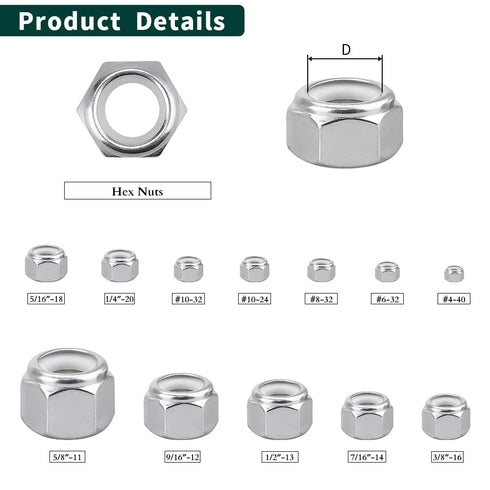 5/16-18 Nylon Insert Hex Lock Nuts – Stainless Locknuts, Hex Drive, 304 Stainless Steel, Pack of 50