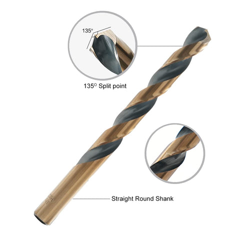 29Pcs Cobalt Drill Bit Set, 135 Degree Tip High Speed Steel, Black and Gold Finish, Metal Indexed Storage Case