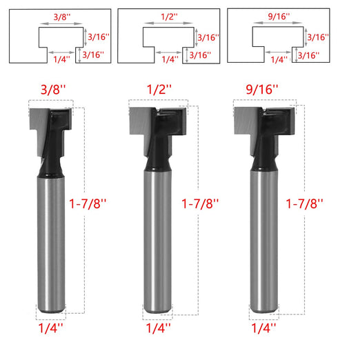 SeonFook 5pcs 1/4" Set 1/4 5/16 3/8 1/2 9/16 Inch Keyhole Router Bit Shank T-Slot Router Bit Cutter with & & & & Blade