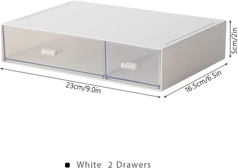 Stackable Desk Organizer with 2 Drawers, Perfect for Small Item/Cosmetic Office Supplies (White)