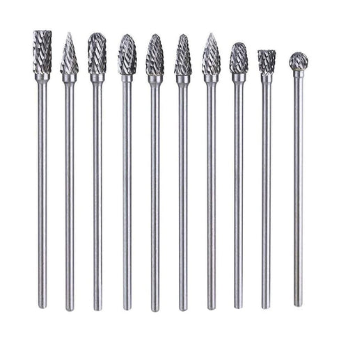 10pcs 3 mm (1/8 Inch) Tungsten Carbide Double Cut Rotary Burr Die Grinder Bits - Long Shank 100mm Fits Rotary Tool