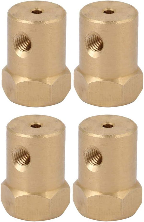 Hex Coupler, 4Pcs Premium Brass Motor Shaft Connector for RC Motor Car Wheels Tires (Bore Diameter 2mm)