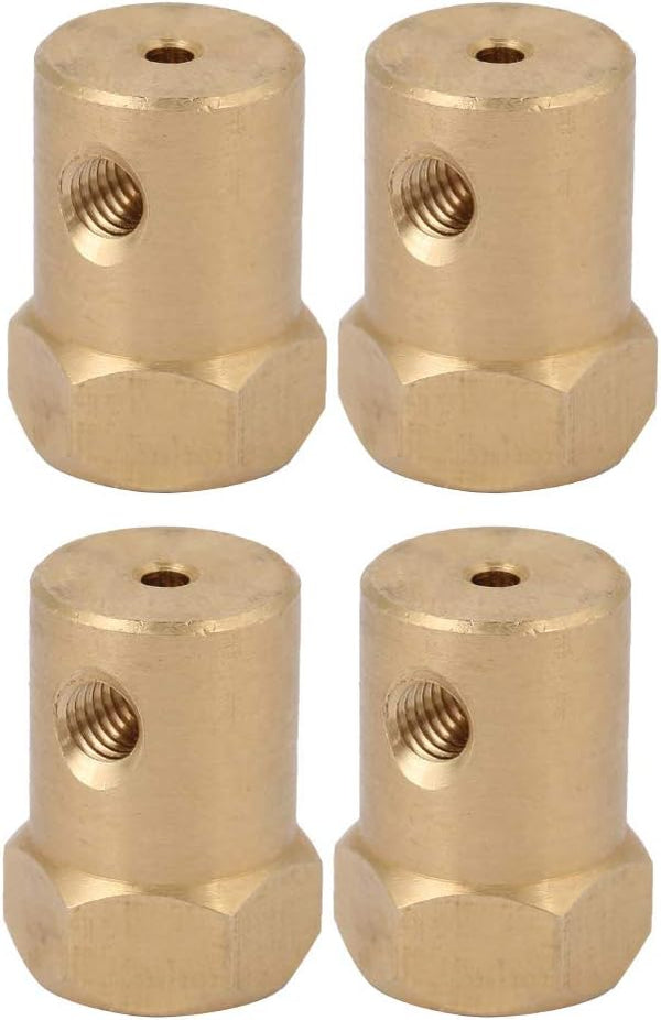 Hex Coupler, 4Pcs Premium Brass Motor Shaft Connector for RC Motor Car Wheels Tires (Bore Diameter 2mm)