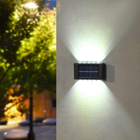 10 LED Solar Up Down Lights, 2 Pack Outdoor Waterproof Modern Nordic Sconce, Black Exterior Light Fixture