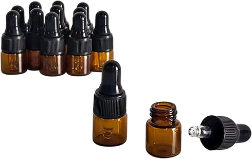 50 Pack 1ML Amber Glass Mini Dropper Bottles for Essential Oil Samples