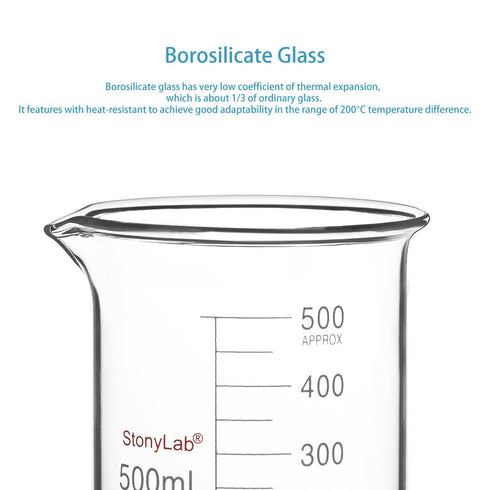 stonylab Glass Beaker, 1 Pack Borosilicate Glass Graduated Low Form Griffin Beaker with Pouring Spout, 500 ml