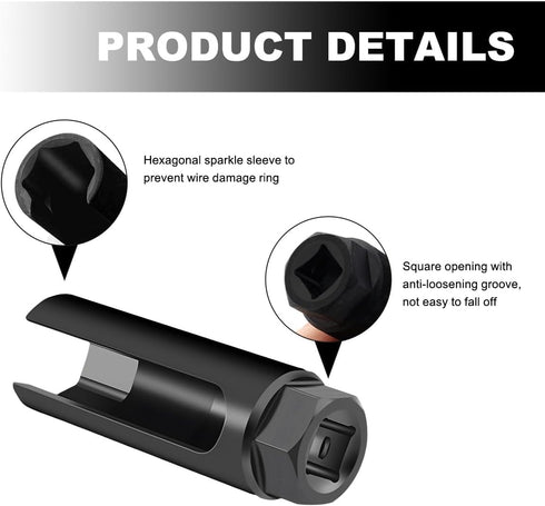 1/2" 6-Point O2 1/2" DXNQ Drive Sensor Socket Wrench with L-Shaped Extension Bar, Chrome Vanadium Steel, Universal Fit