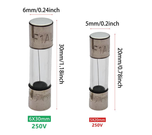 F2.5A Fuse, 2.5A250V Fuses, 2.5A250V Fuse, 2.5A250V, 2.5A Fuse, F2.5Amp250V, glass fast blow fuse 6*30MM (20 pcs)