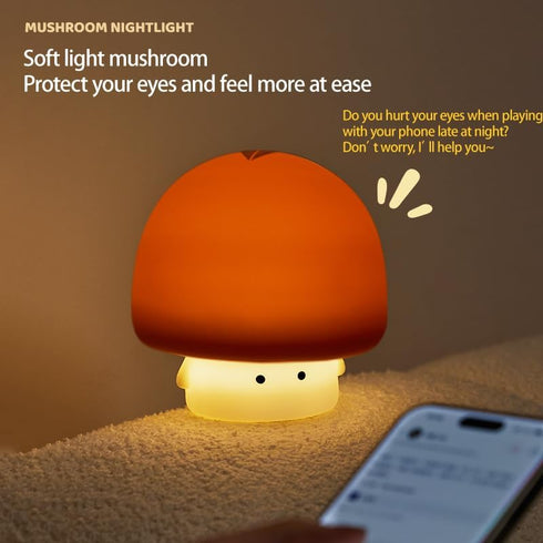 Dimmable YEEFIGRO Cute Baby Night Light for Kids,Rechargeable Silicone Nursery Toddler Mushroom Nightlight,Squishy