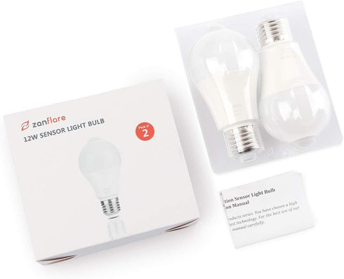 Bulb, 12W(100W Bulbs Zanflare Motion Sensor Outdoor Light Equivalent), Dusk to Dawn Light Auto On/Off Motion Detector