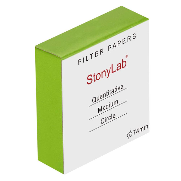 StonyLab Quantitative Filter Paper Circles, 74mm Diameter, Pack of 100 with 20 Micron Retention
