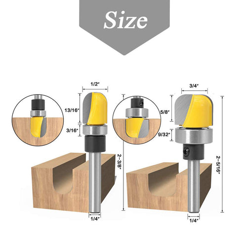 6 Set 1/4-Inch Trimming Mesee Pieces Template Router Bit with Bearing, Shank Straight Bits and Bowl Tray Bits V