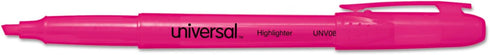 Universal Pocket Highlighters, Dozen, Fluorescent Pink Ink, Chisel Tip, Pink Barrel