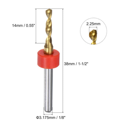 uxcell 10pcs PCB Drill Bits 1/8" Shank 2.25mm Titanium Coated Carbide Micro Twist Mini Drill Bits Set Rotary Drilling Tool for Print Circuit Board Jewelry CNC Engraving