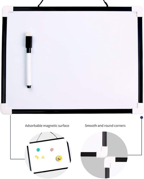 Magnetic Dry Erase Board VIZ-PRO, Children Drawing Board/Kids Writing Whiteboard, Black Plastic Frame, 12" x 8"