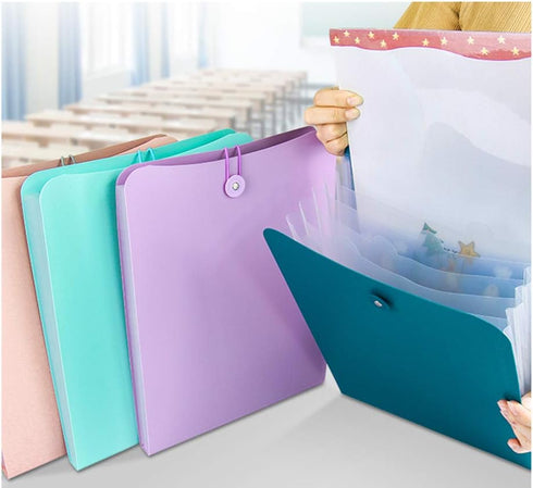 Vertical Expanding Accordion Folder with 7 Pockets, A4 Letter Size Document Wallet Organizer Bag, Pink with Elastic